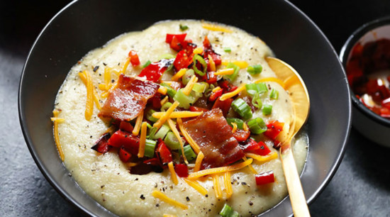 loaded baked potato soup in a bowl