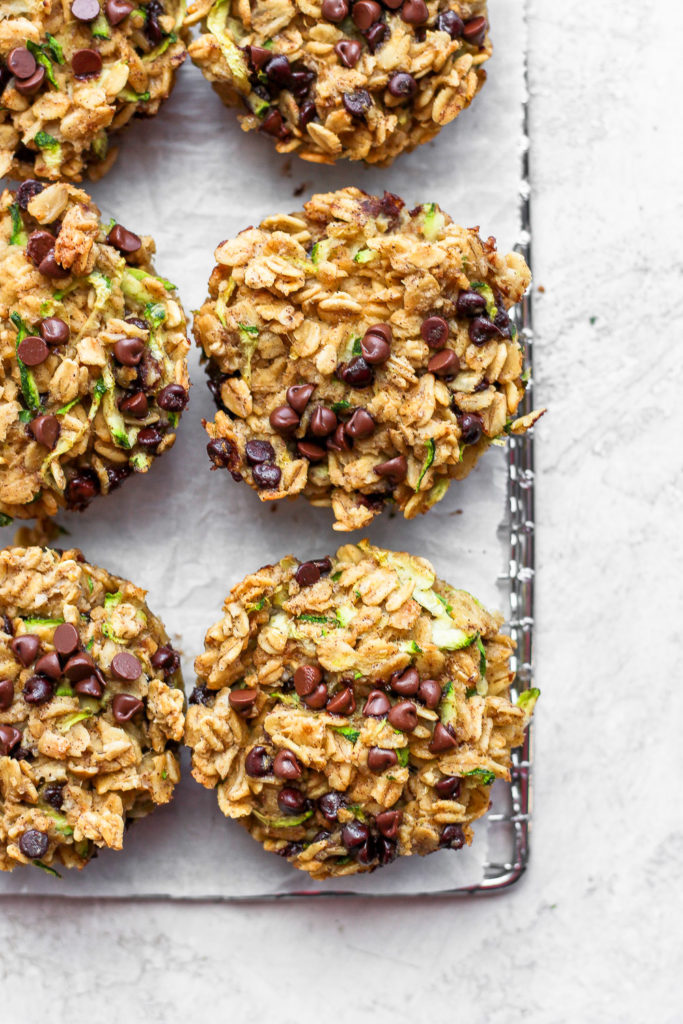 Zucchini oatmeal cups on a cooling rack. 