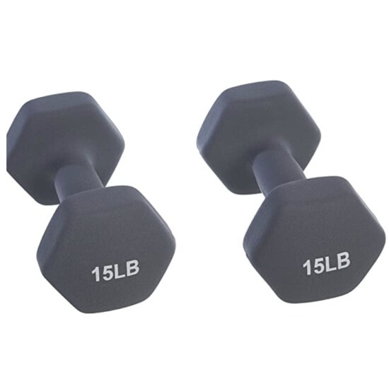 two gray dumbbells on a white background.