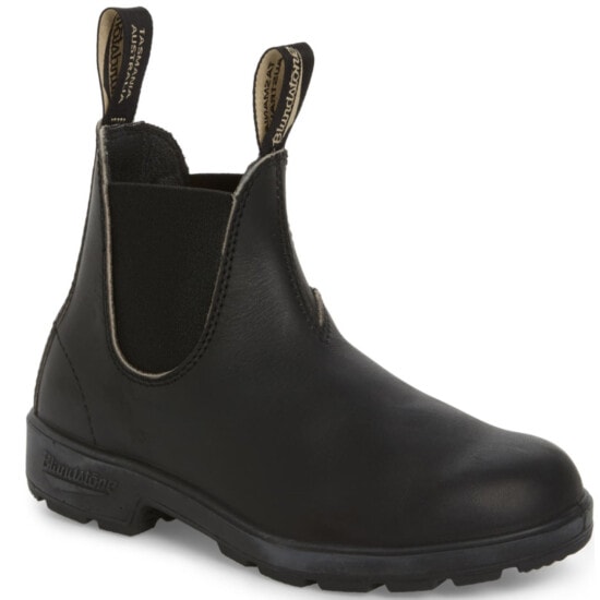 a black leather chelsea boot.