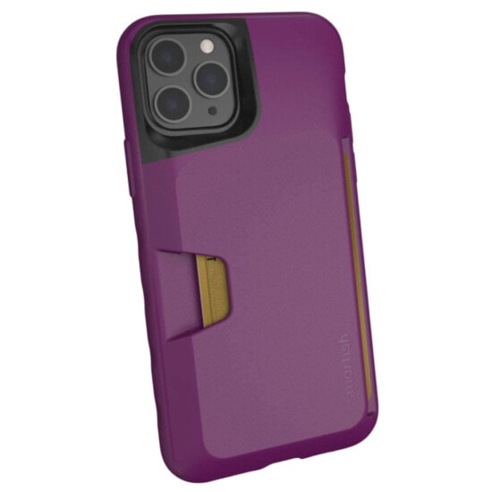 a purple iphone 11 pro case with a card holder.