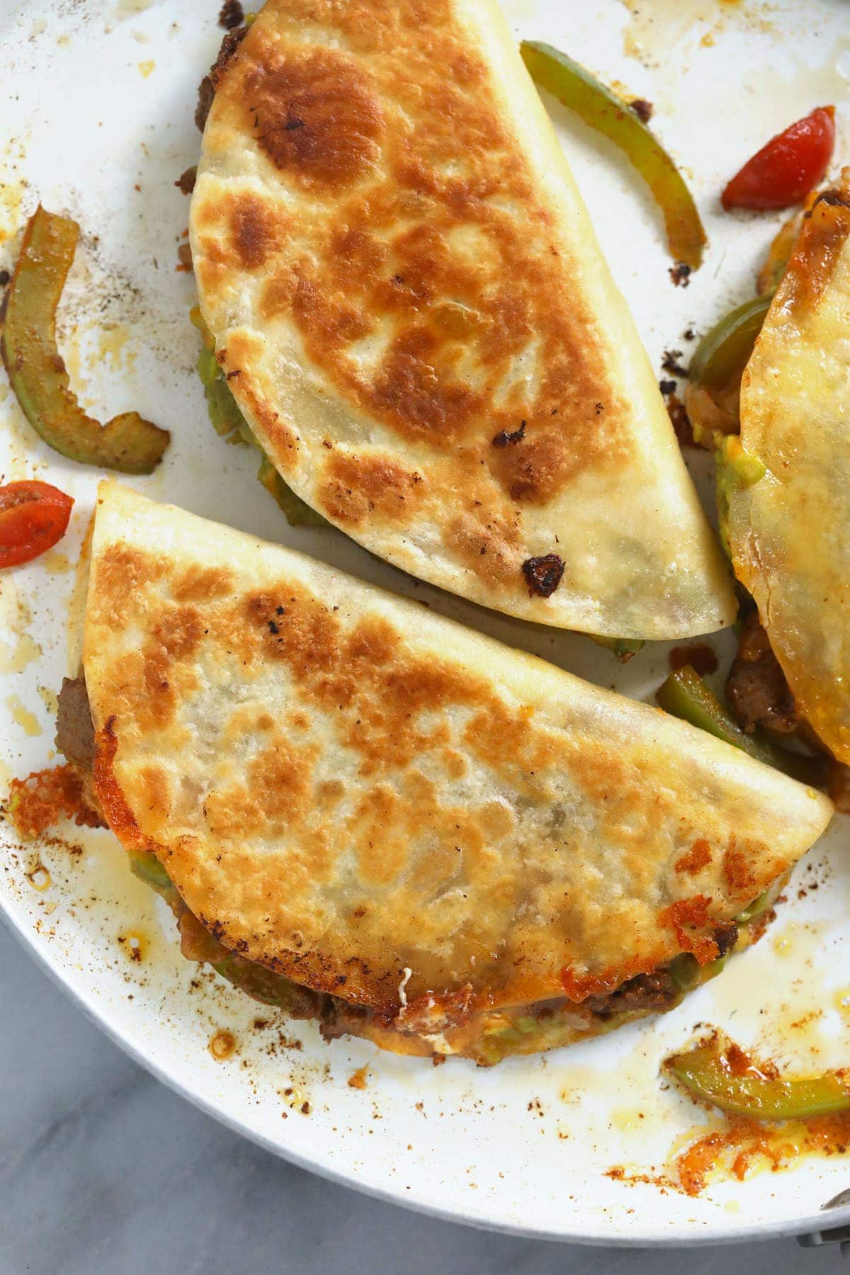 chicken quesadilla pan fried in a skillet