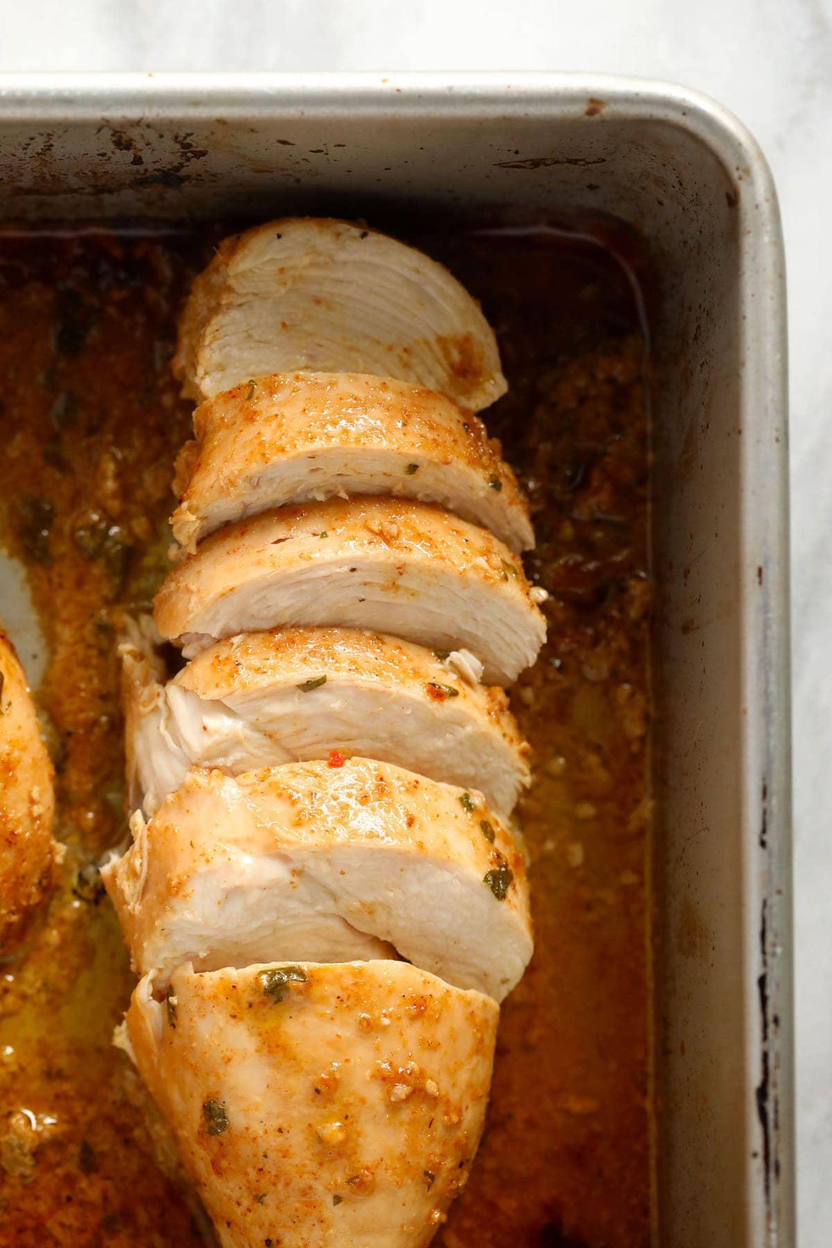 Baked chicken that has been marinated in fajita marinade. 