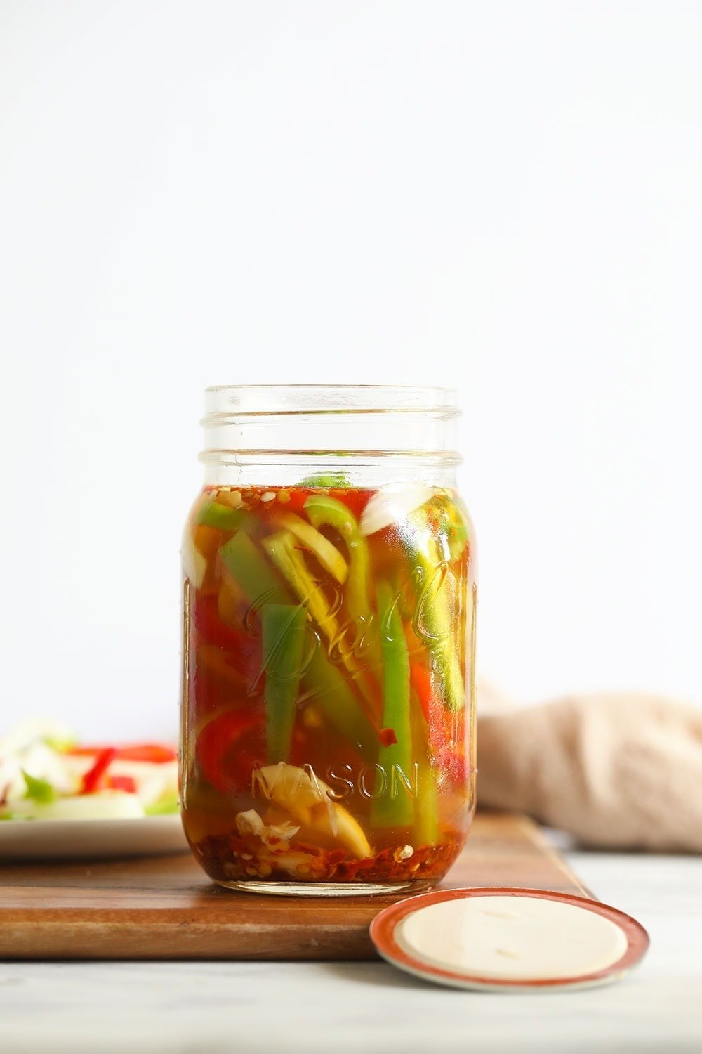 quick pickled peppers in a jar