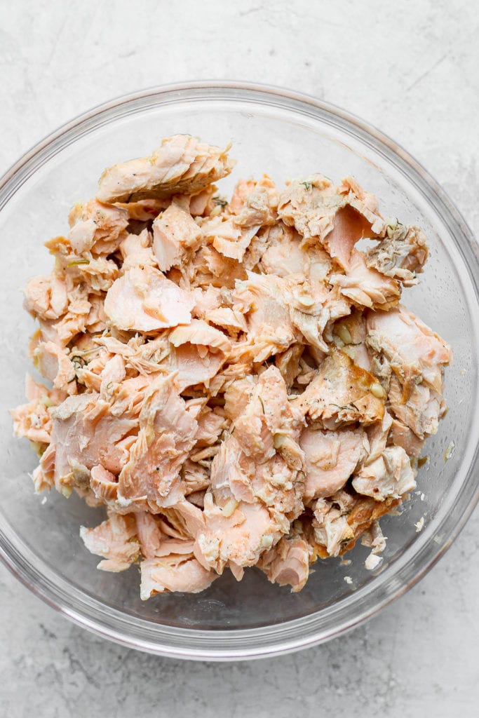 flaked salmon in a bowl