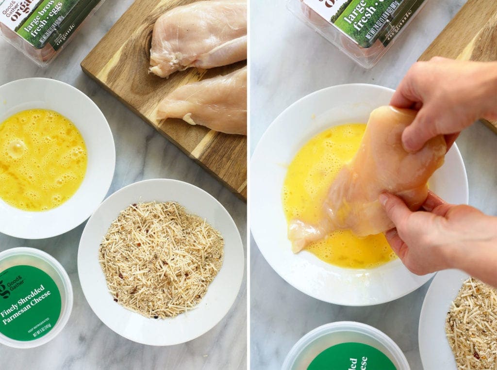 dipping chicken in egg