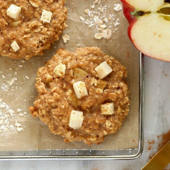 Apple oatmeal cookies on a cooling rack.