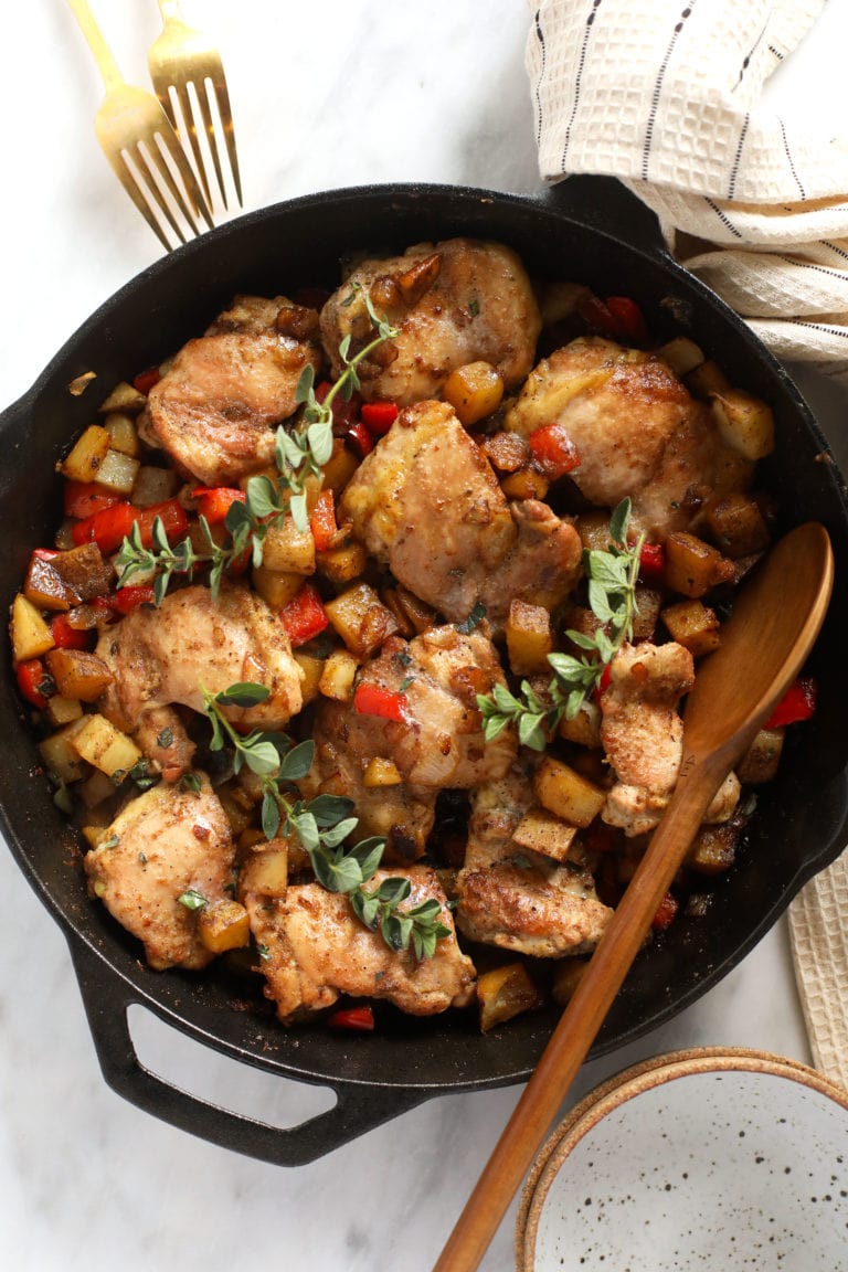 Skillet Chicken and Potatoes (one pot meal!) - Fit Foodie Finds