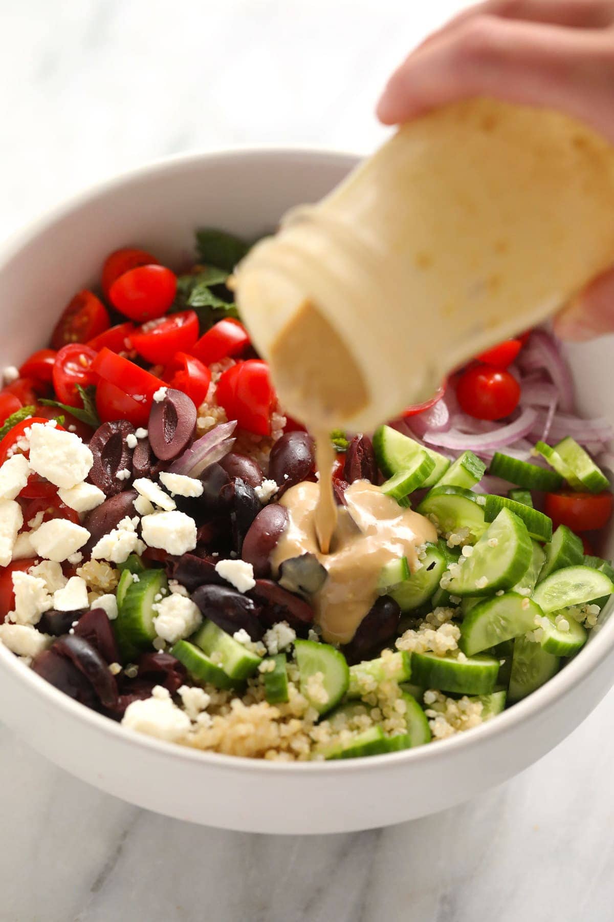 ingredients for quinoa salad with dressing.