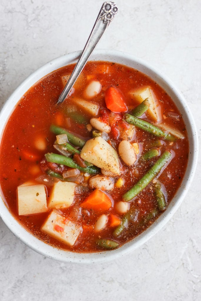 A bowl of vegetable soup.