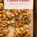 Candied walnuts on a pan