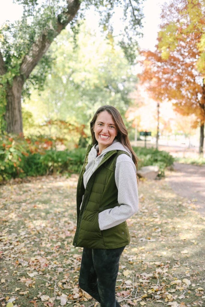 linley wearing vest