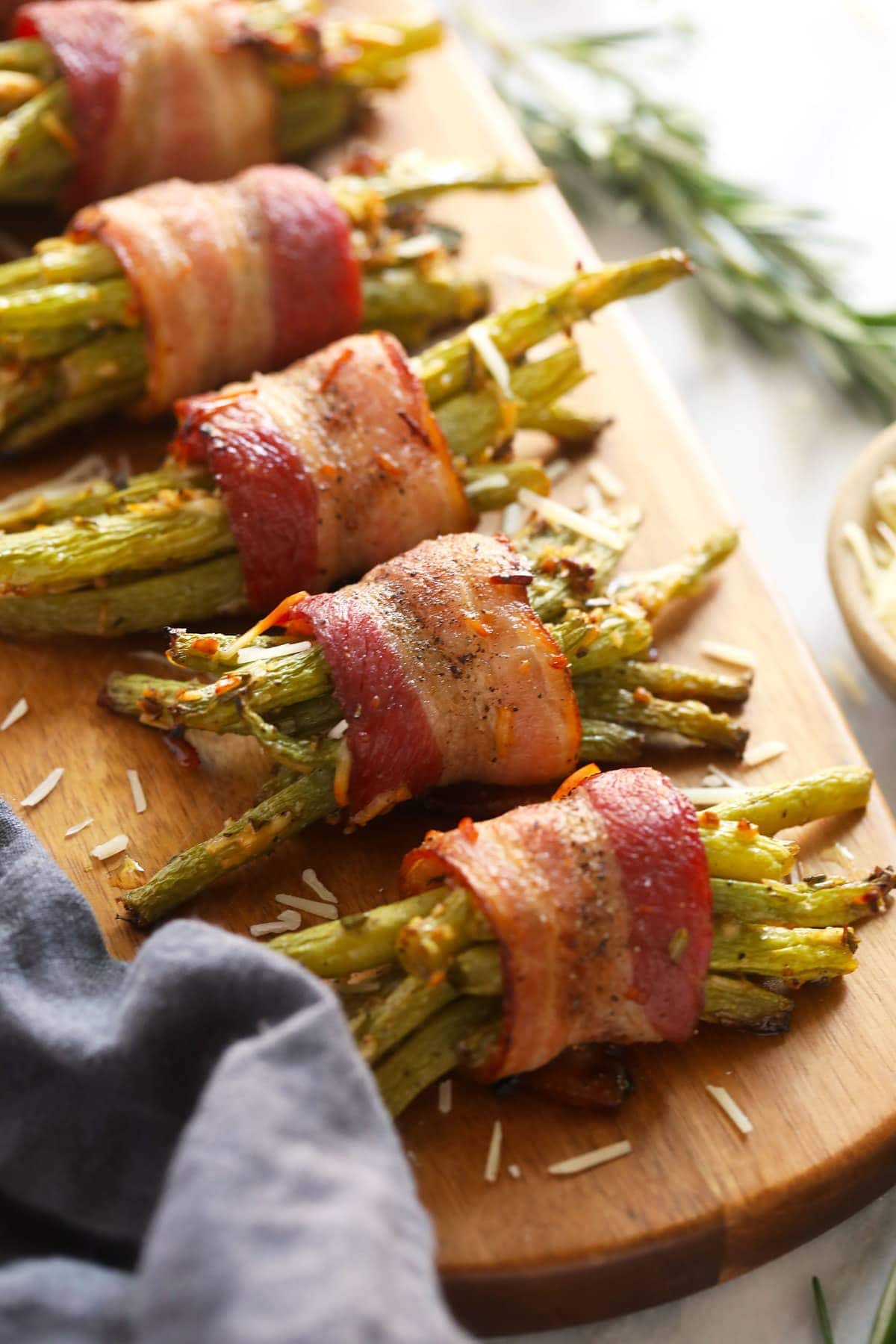 bacon wrapped green beans ready to be served