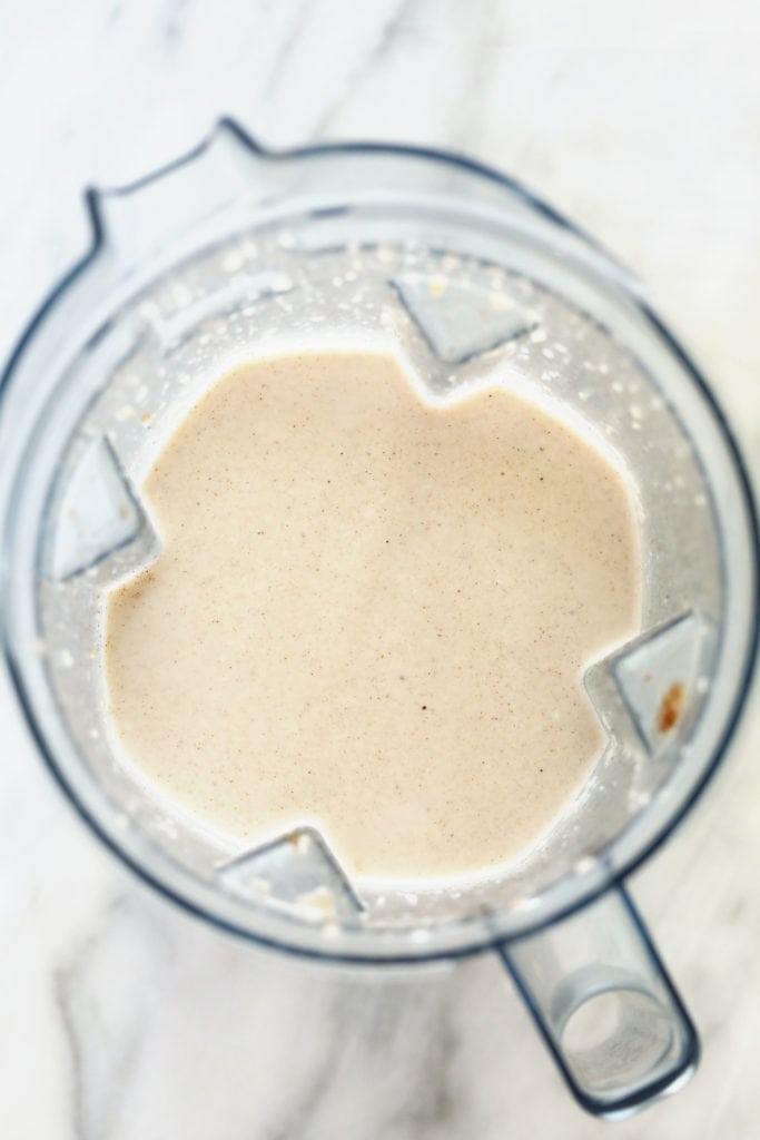 Chai protein shake in a blender.