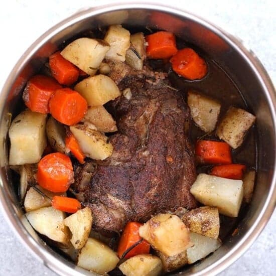 Instant Pot Pork Roast with carrots and potatoes.