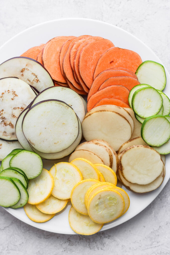 Root vegetables on a plate. 