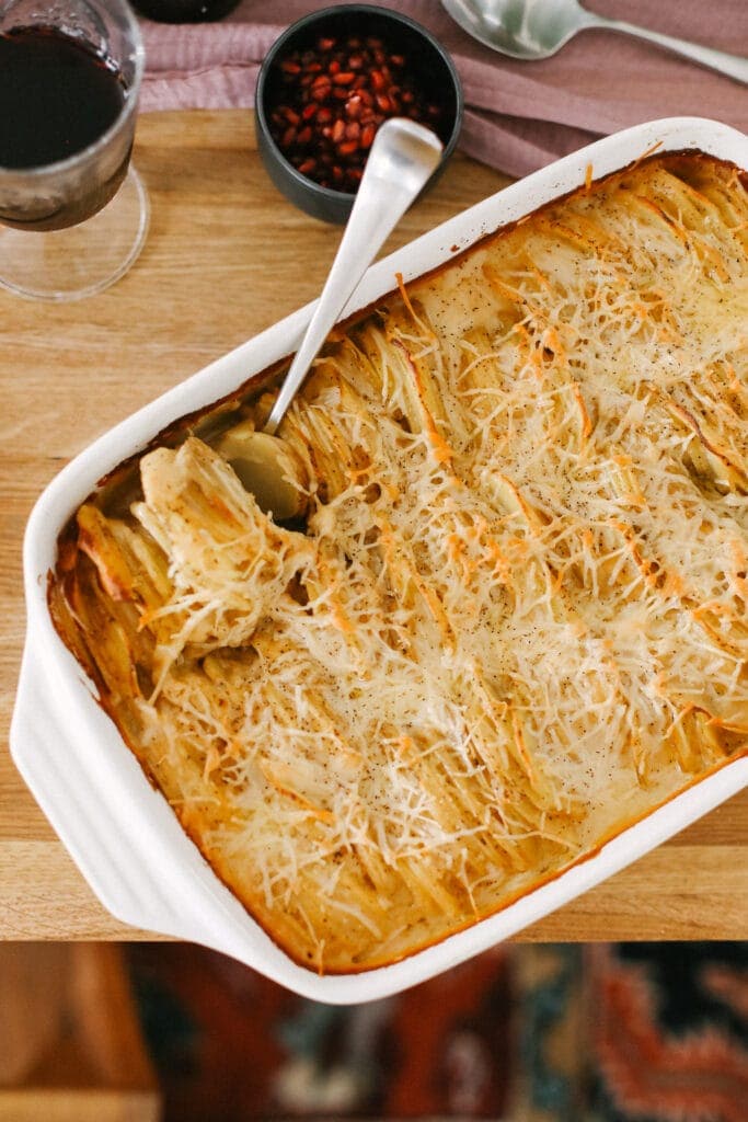 scalloped potatoes on table