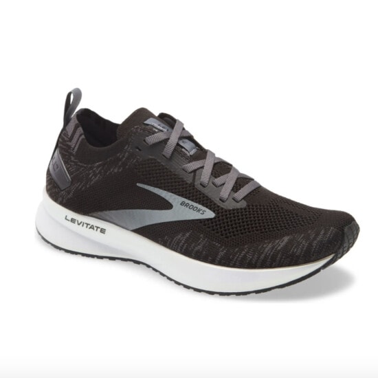 the men's brooks running shoe in black and grey.