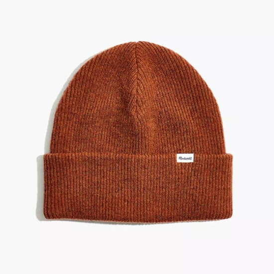 a brown beanie on a white background.