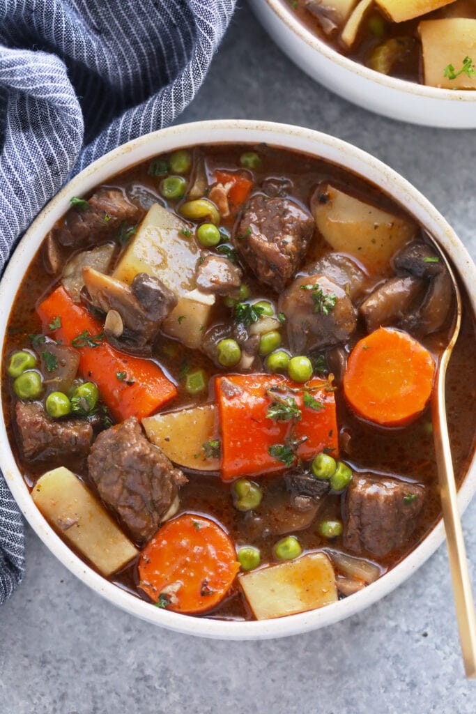 slow cooker beef stew in a bowl