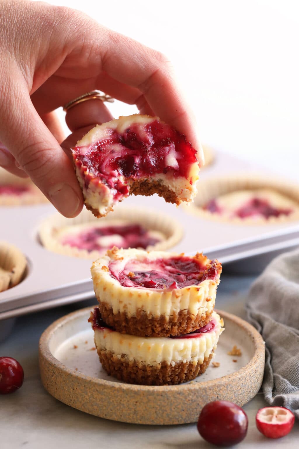 Cranberry Swirl Greek Yogurt Cheesecake Bites - Fit Foodie Finds