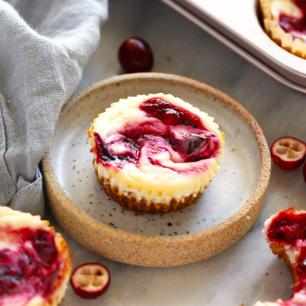 Cranberry Swirl Greek Yogurt Cheesecake Bites