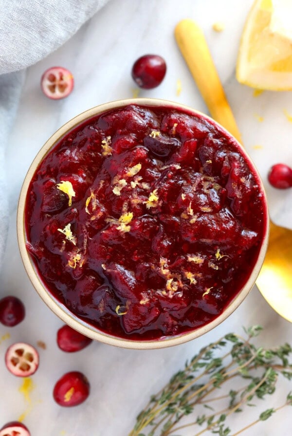Unique cranberry sauce recipe with lemon and thyme.