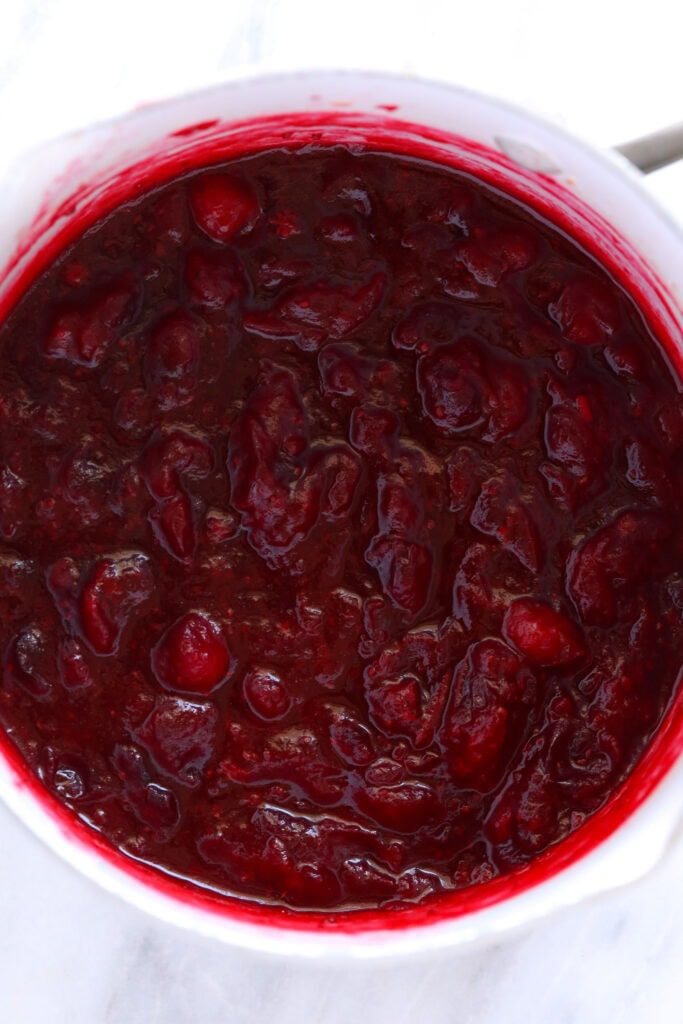 cooked cranberry sauce in pot