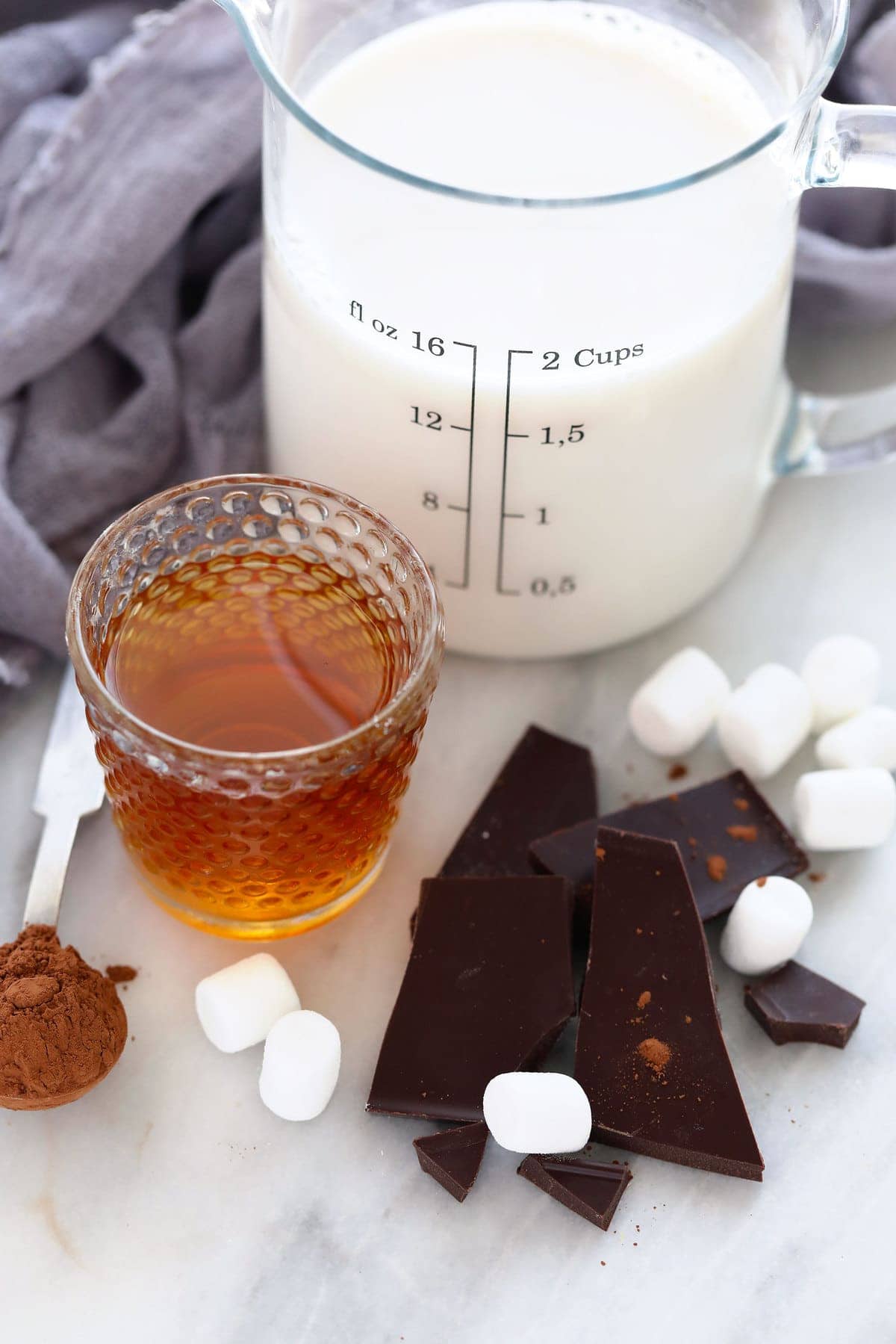 spiked hot chocolate ingredients ready to be mixed together