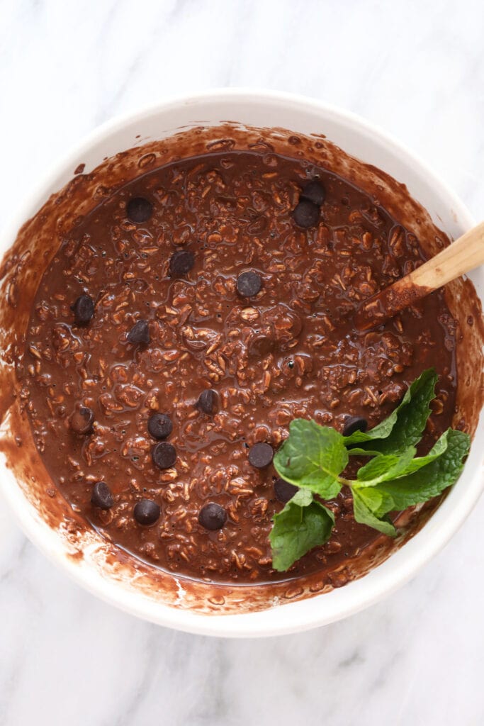 chocolate overnight oats in bowl