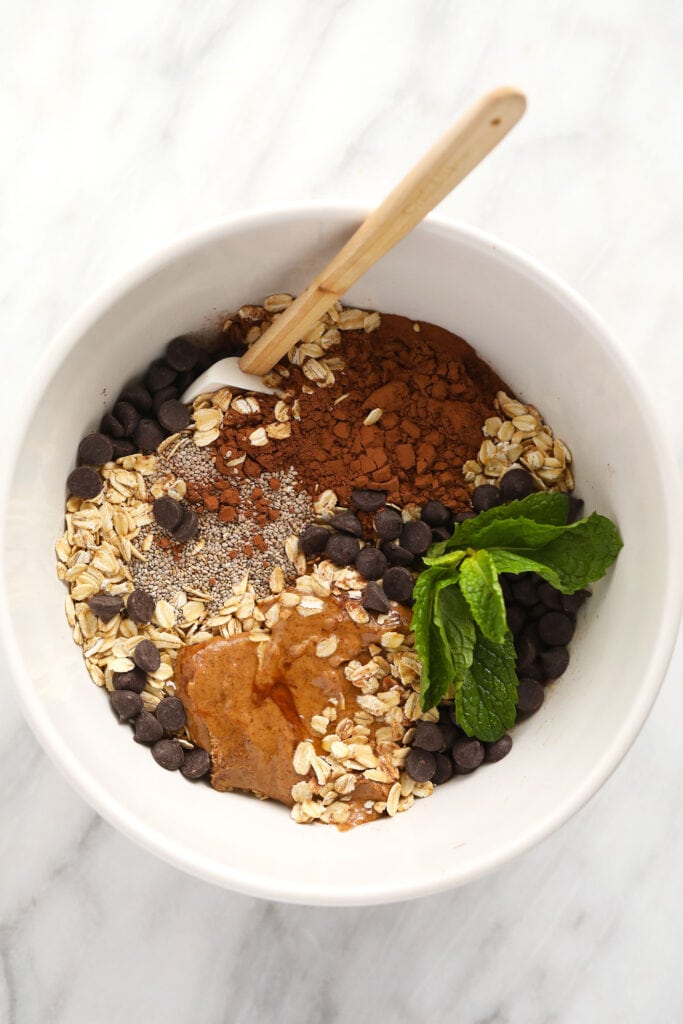 These Mint Chip Overnight Oats taste just like a Thin Mint cookie, but this bowl of goodness is actually a healthy breakfast idea!