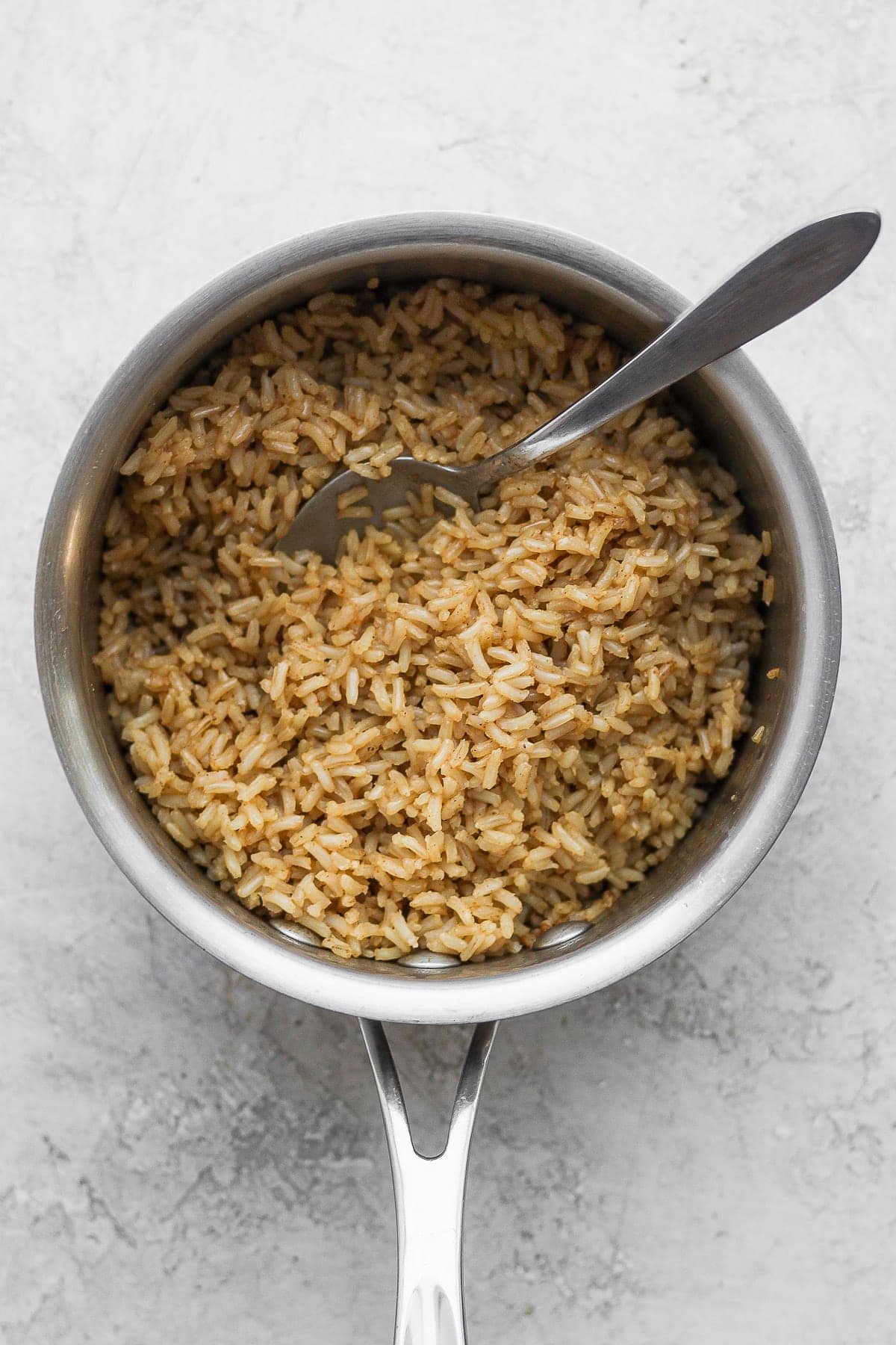 brown rice in a stock pot