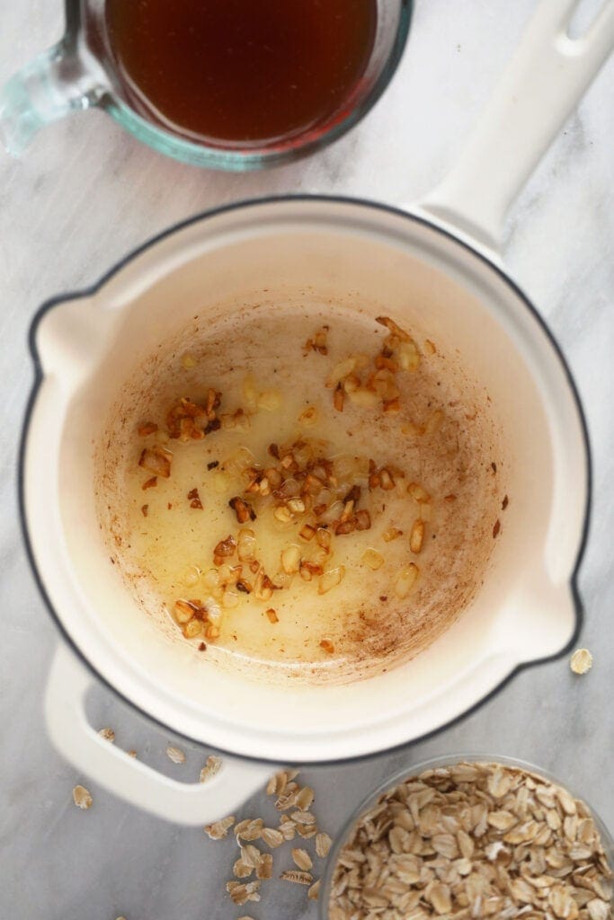 Minced garlic in a small pot. 