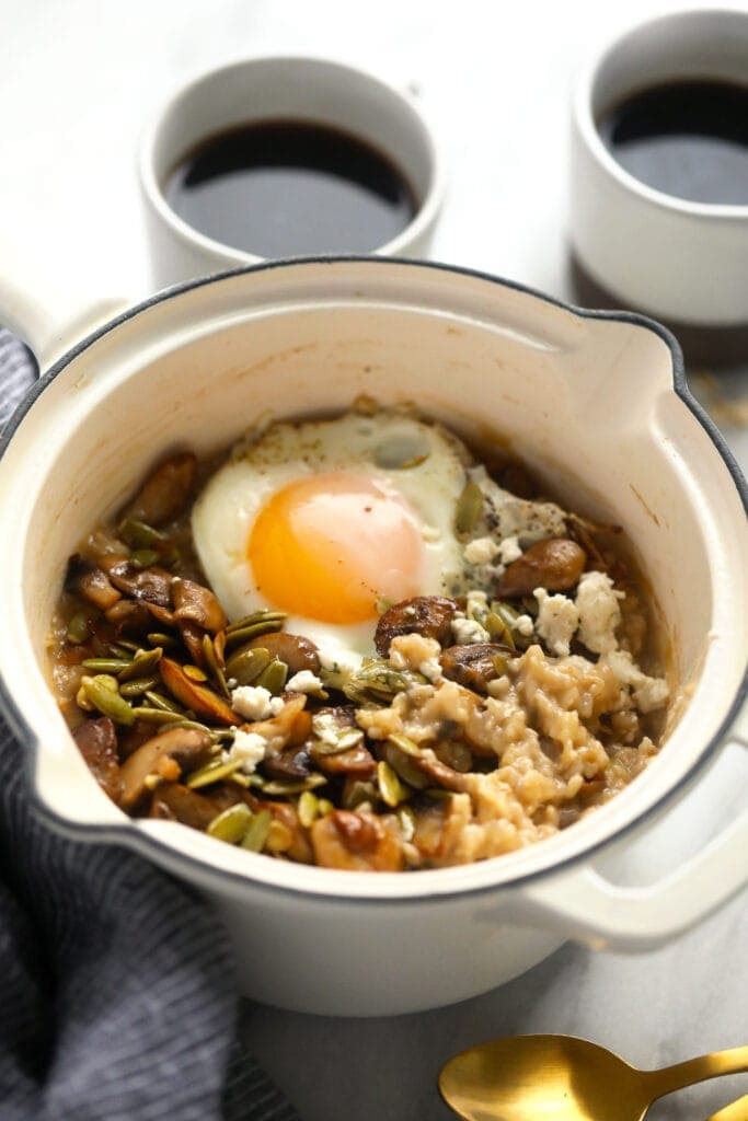 Savory oatmeal with an egg on top.