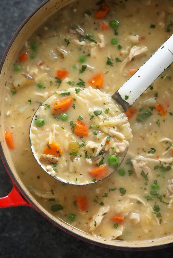 creamy chicken soup in pot