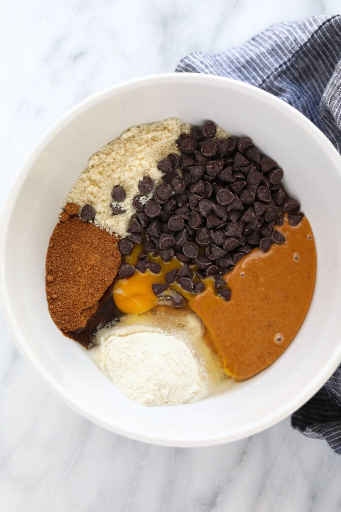 healthy peanut butter cookie ingredients in a bowl