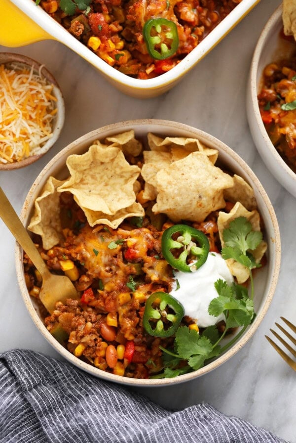 Mexican Beef Casserole in a bowl.