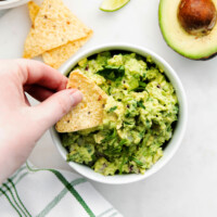 Guacamole and a tortilla chip