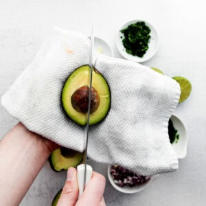 slicing avocado.