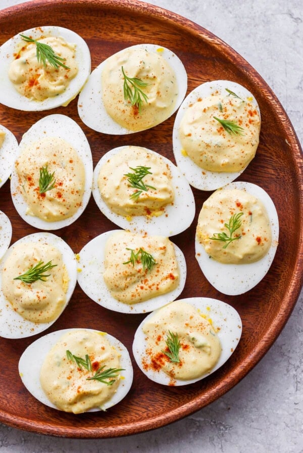 Easy deviled eggs with dill.