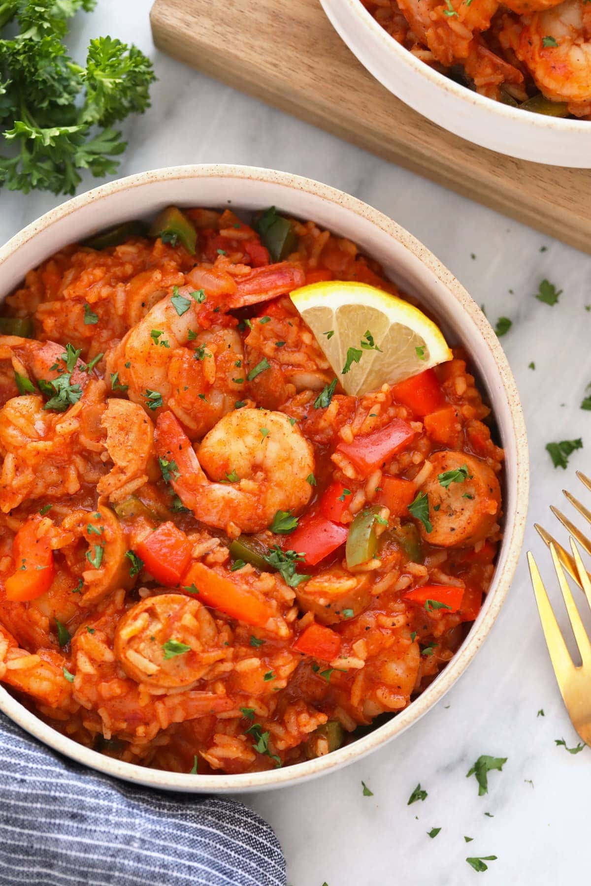 A bowl of jambalaya. 