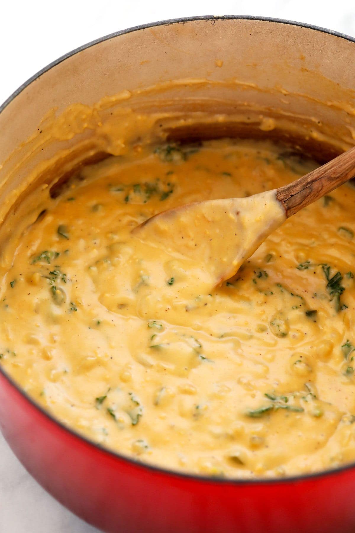 cheese sauce with wiled kale for quinoa mac and cheese