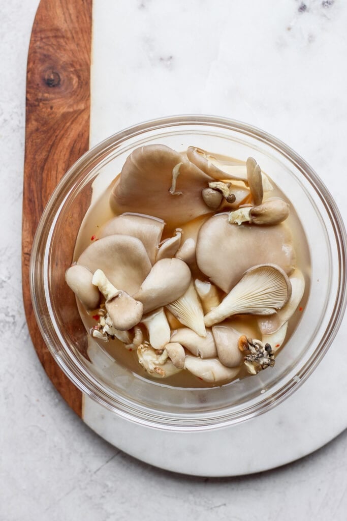 Pickled mushrooms in a bowl. 