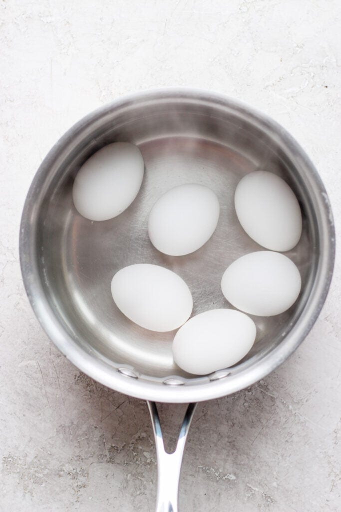 Eggs in a saucepan. 