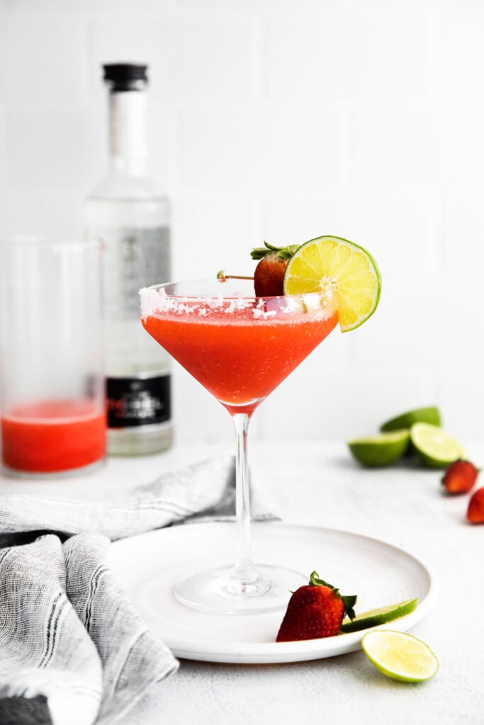 frozen strawberry margarita in glass