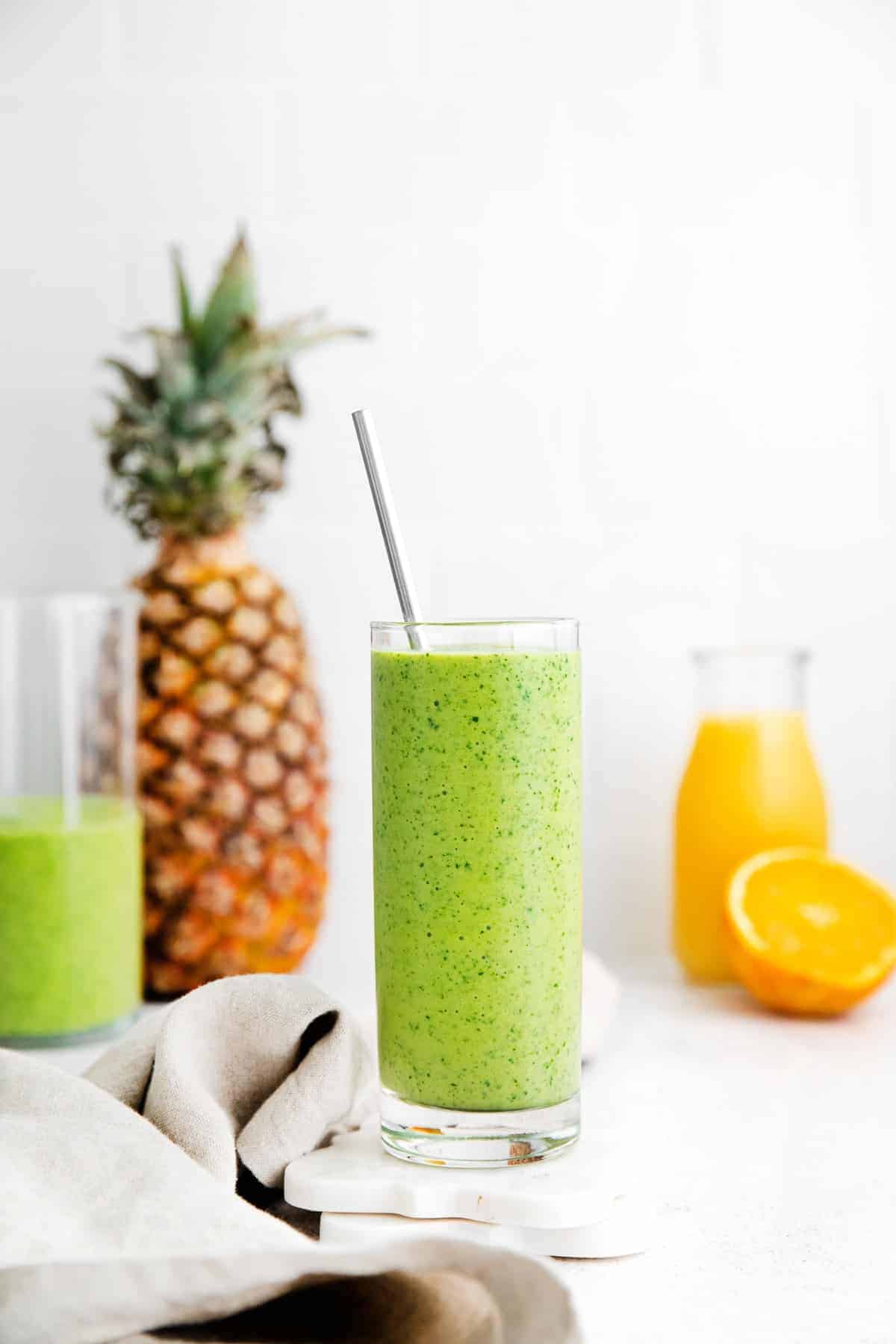 Spinach Smoothie (made with tropical fruit!) - Fit Foodie Finds