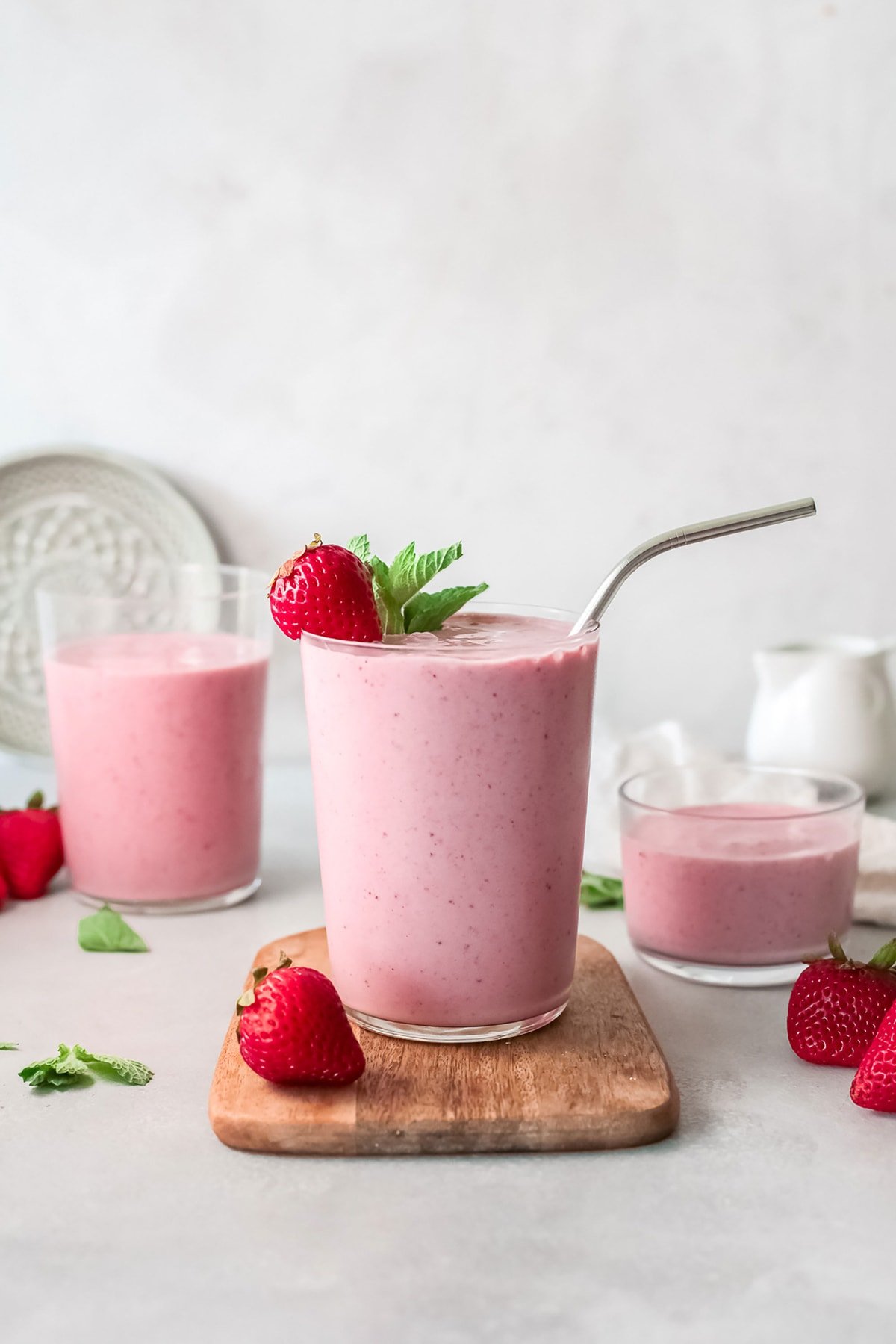 strawberry banana smoothie on counter