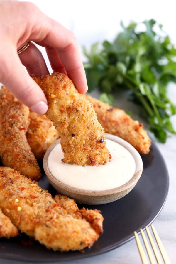 dipping chicken tenders in ranch