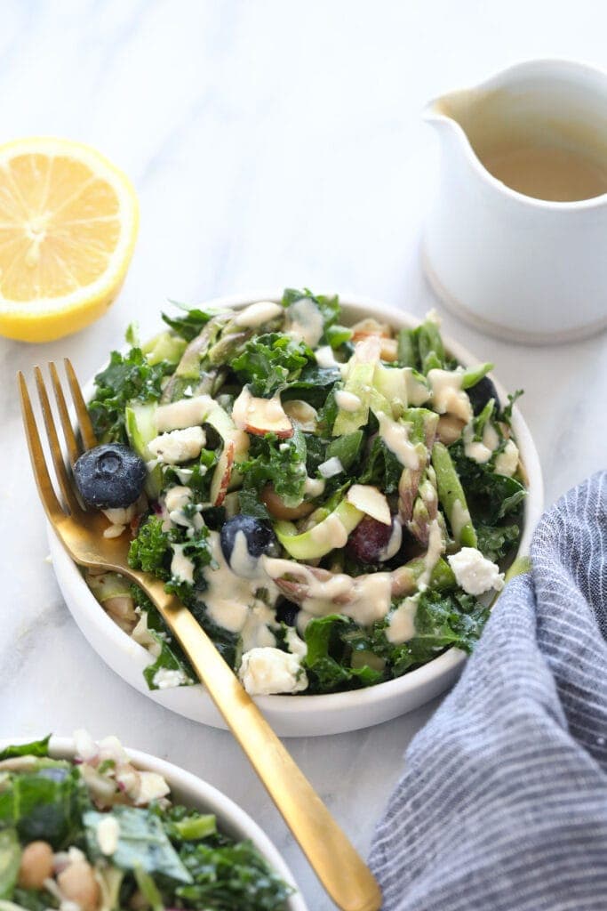 A bowl of asparagus salad. 