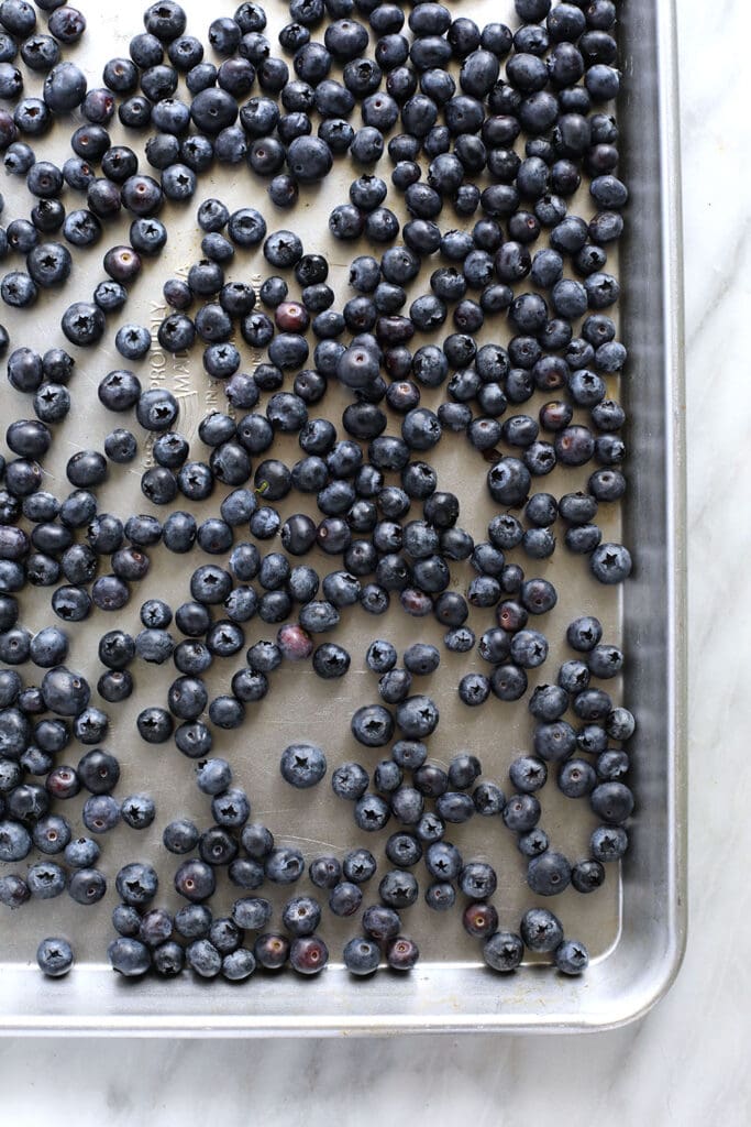 blueberries on baking sheet
